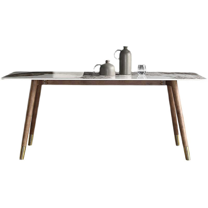 Mesa de comedor rectangular Colección de comedor de piedra con base de madera maciza