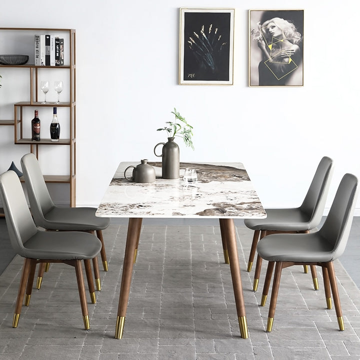 Mesa de comedor rectangular Colección de comedor de piedra con base de madera maciza
