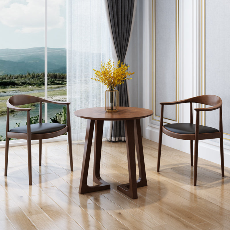 Round Double Pedestal Casual Dining Table Wood Color Fixed Table with Ashwood Solid Wood