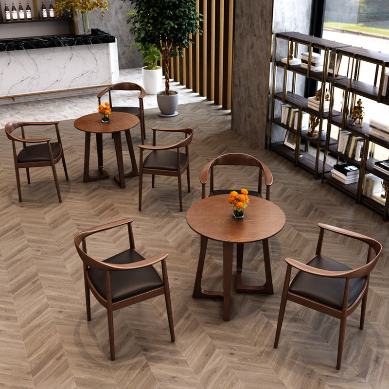 Round Double Pedestal Casual Dining Table Wood Color Fixed Table with Ashwood Solid Wood
