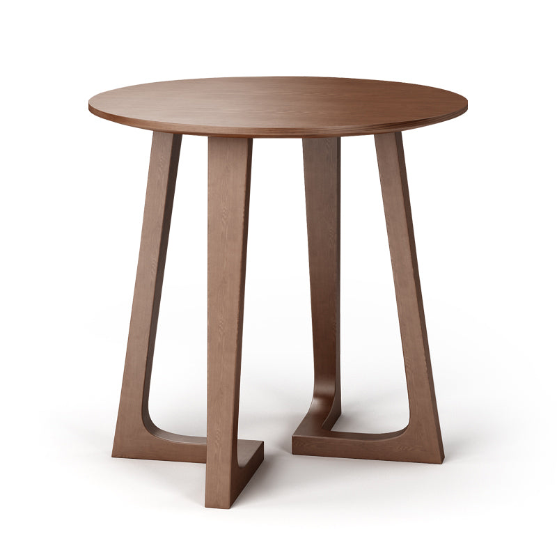 Round Double Pedestal Casual Dining Table Wood Color Fixed Table with Ashwood Solid Wood