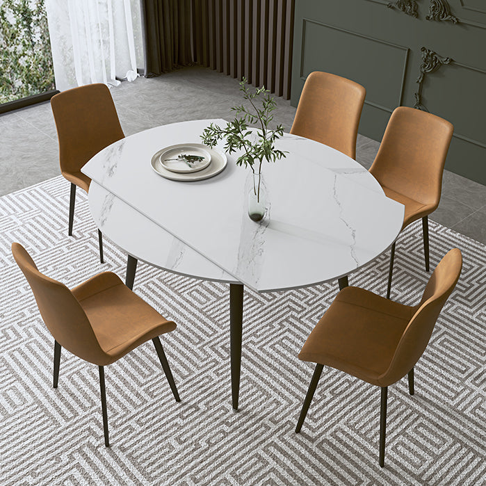 Modern Sintered Stone Dinner Table Round Table with Black Frame for Kitchen