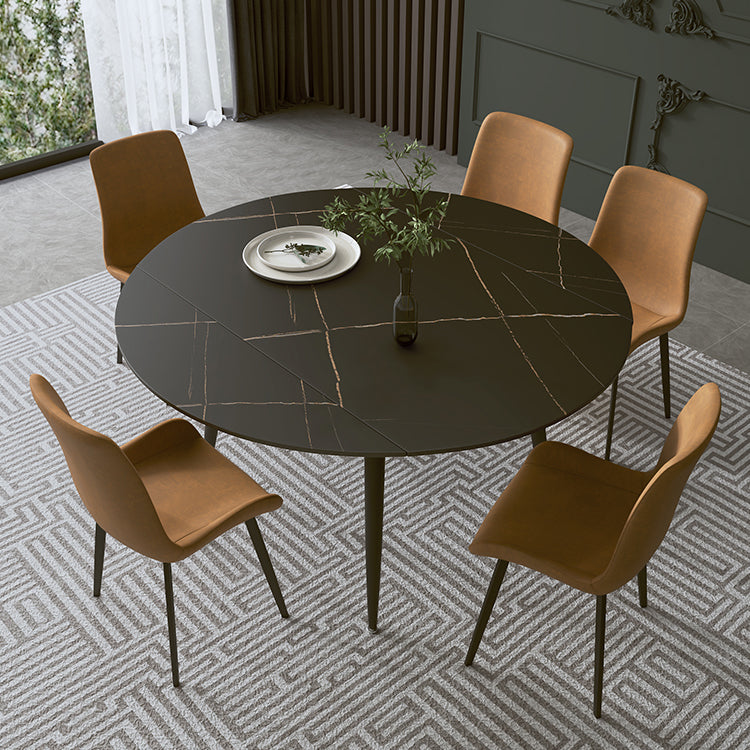 Modern Sintered Stone Dinner Table Round Table with Black Frame for Kitchen