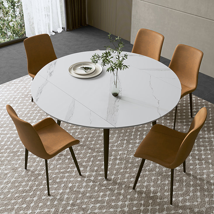 Modern Sintered Stone Dinner Table Round Table with Black Frame for Kitchen