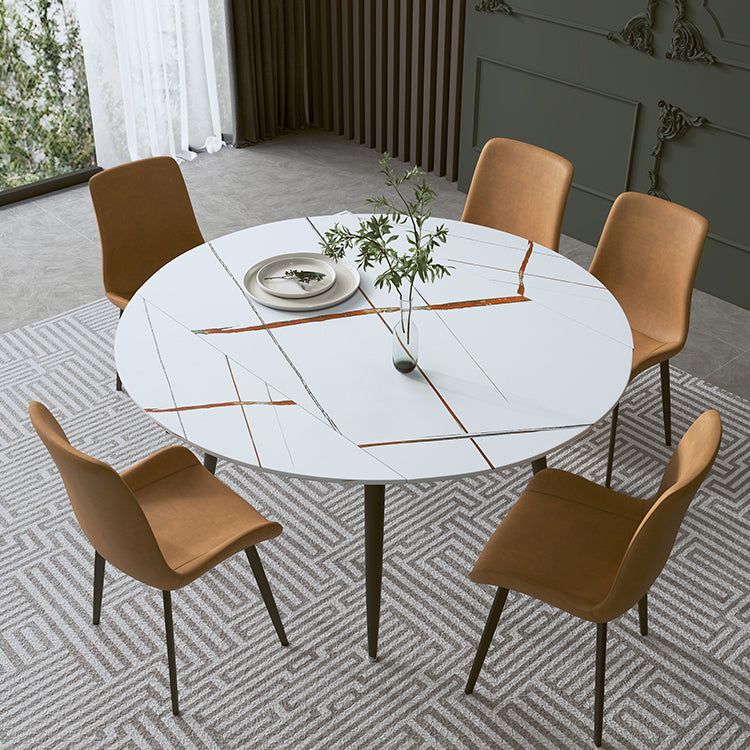 Modern Sintered Stone Dinner Table Round Table with Black Frame for Kitchen