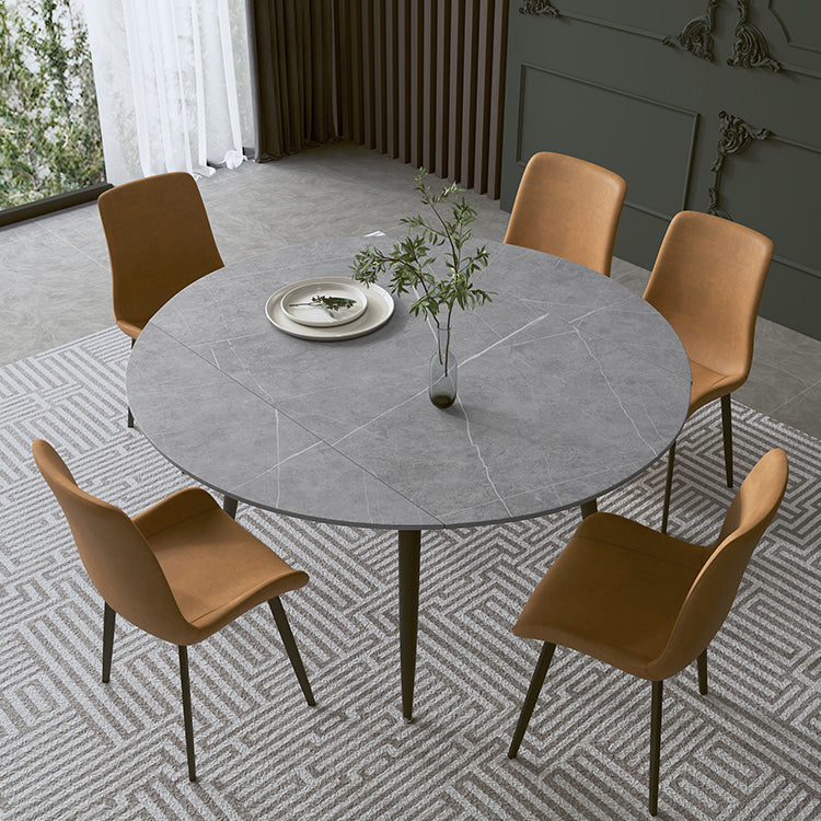 Modern Sintered Stone Dinner Table Round Table with Black Frame for Kitchen