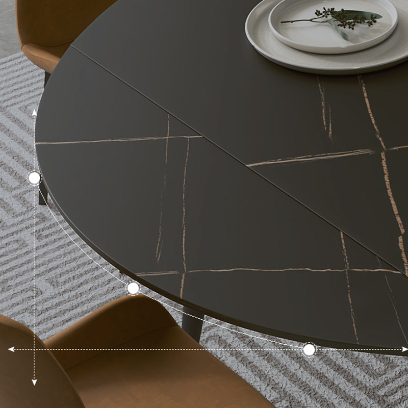Modern Sintered Stone Dinner Table Round Table with Black Frame for Kitchen
