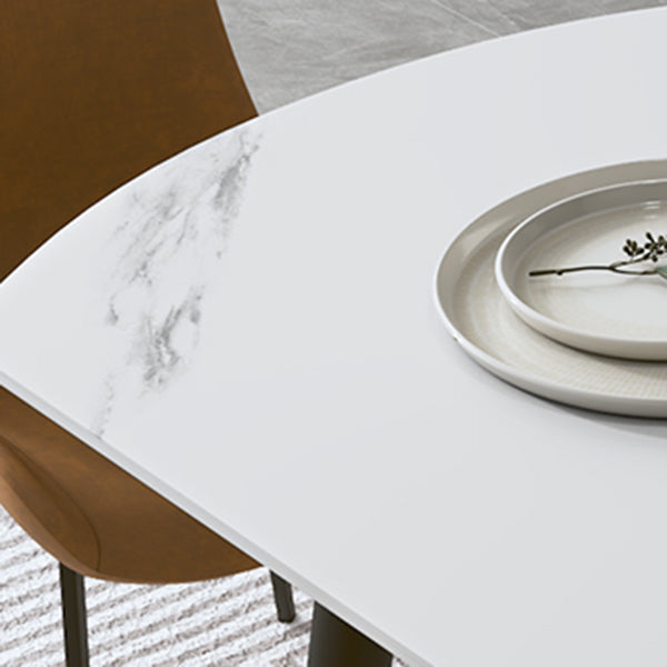 Modern Sintered Stone Dinner Table Round Table with Black Frame for Kitchen