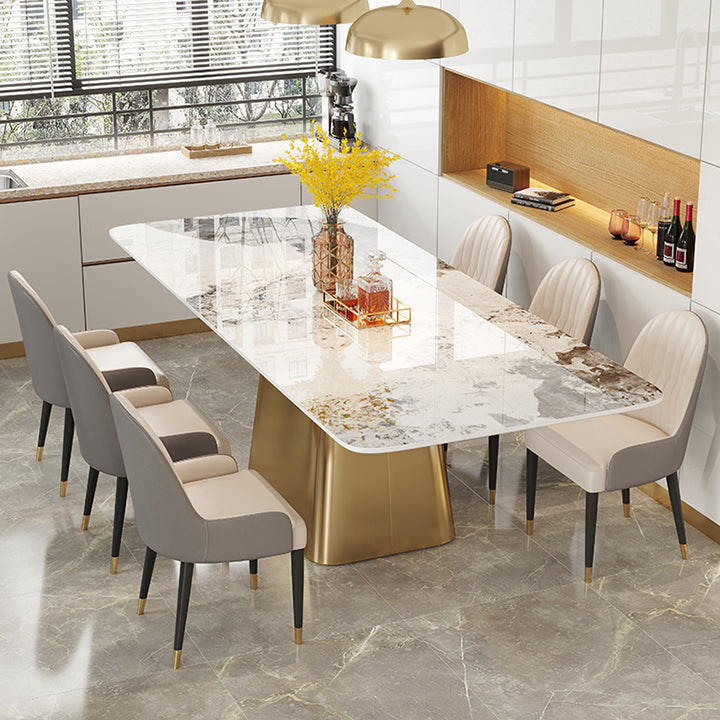 Traditional Luxury Style Sintered Stone Dining Table Rectangle Table with Pedestal Base