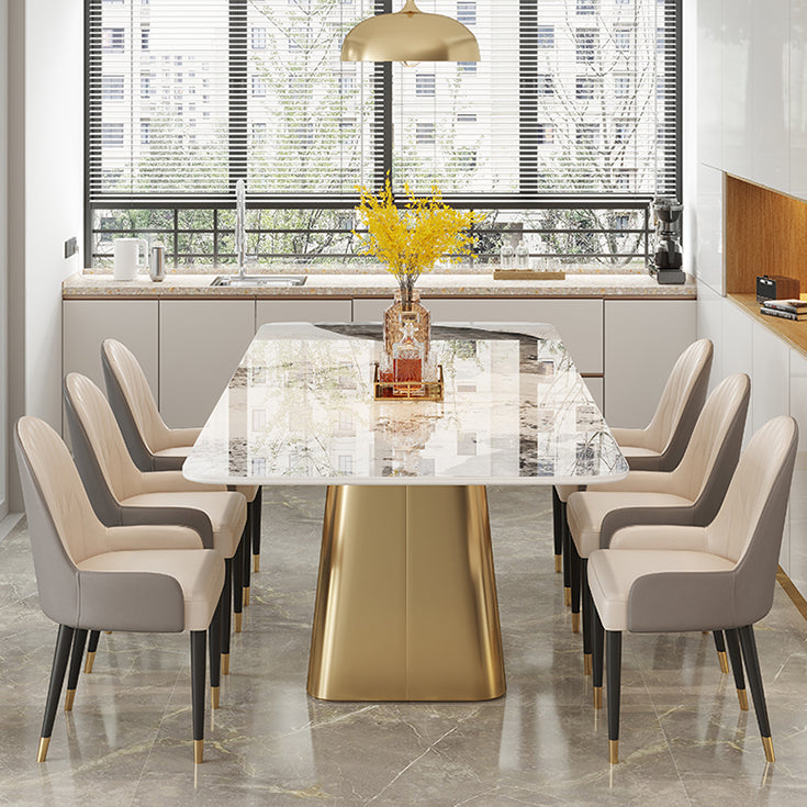 Traditional Luxury Style Sintered Stone Dining Table Rectangle Table with Pedestal Base