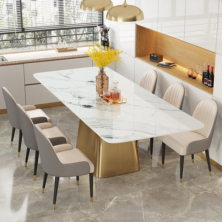 Traditional Luxury Style Sintered Stone Dining Table Rectangle Table with Pedestal Base
