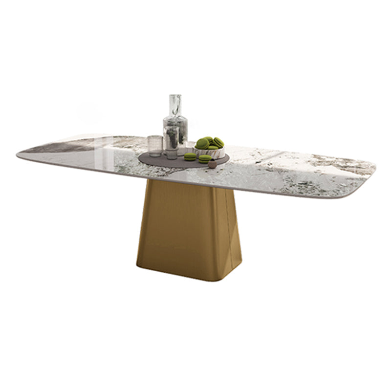 Traditional Luxury Style Sintered Stone Dining Table Rectangle Table with Pedestal Base