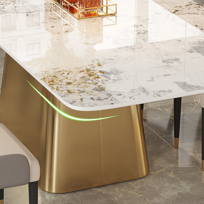 Traditional Luxury Style Sintered Stone Dining Table Rectangle Table with Pedestal Base
