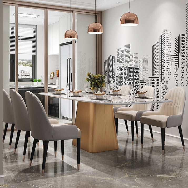 Traditional Luxury Style Sintered Stone Dining Table Rectangle Table with Pedestal Base