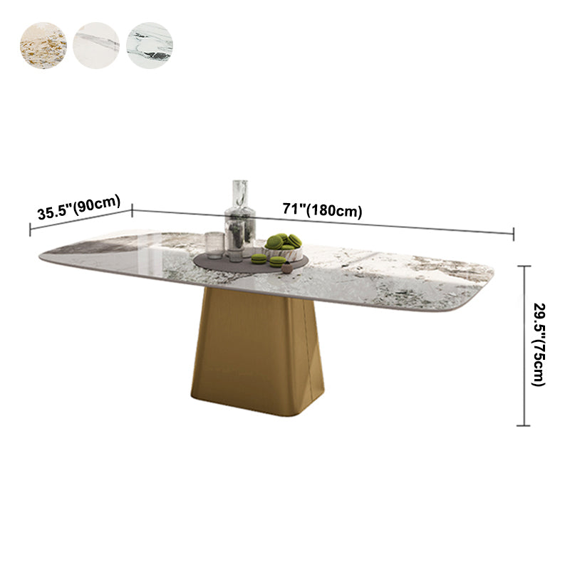 Traditional Luxury Style Sintered Stone Dining Table Rectangle Table with Pedestal Base