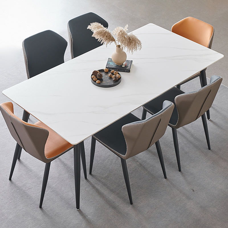 Mesa de comedor rectangular industrial de metal, mesa de piedra sinterizada con patas negras