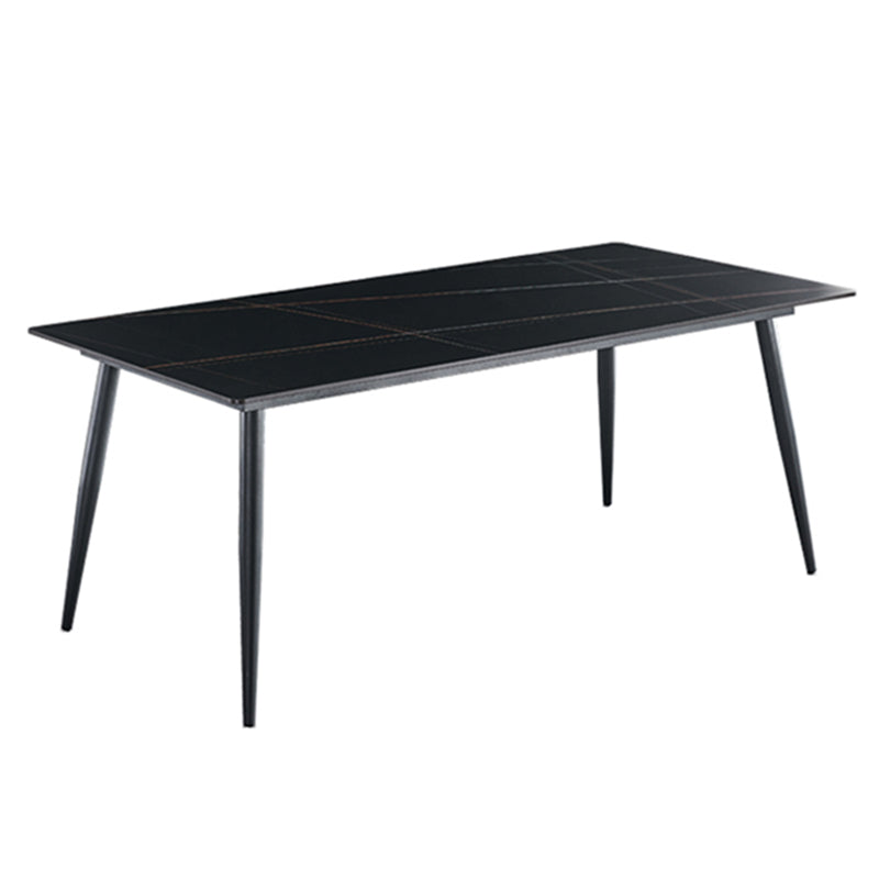 Mesa de comedor rectangular industrial de metal, mesa de piedra sinterizada con patas negras