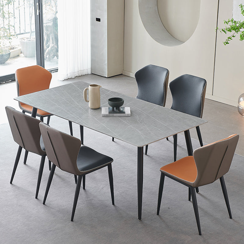 Mesa de comedor rectangular industrial de metal, mesa de piedra sinterizada con patas negras