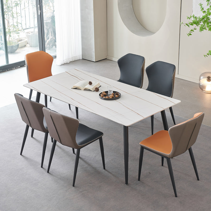 Mesa de comedor rectangular industrial de metal, mesa de piedra sinterizada con patas negras