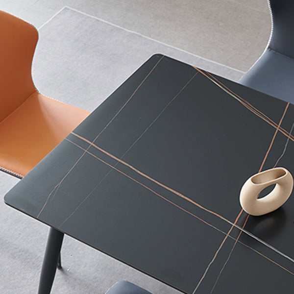 Mesa de comedor rectangular industrial de metal, mesa de piedra sinterizada con patas negras