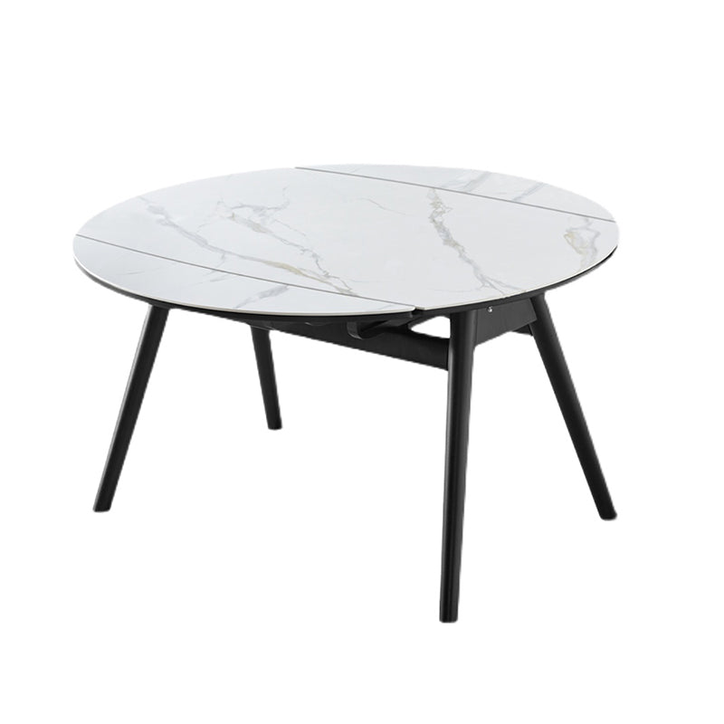 Moderner gesinterter Stein Esstisch 51.18 "runder Dropblatttisch mit schwarzem Rahmen