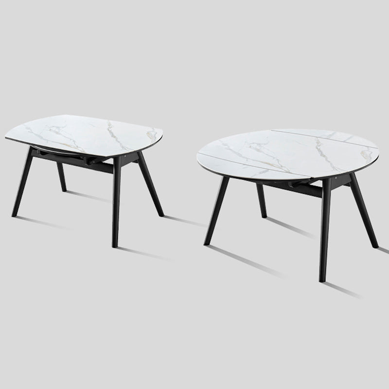 Moderner gesinterter Stein Esstisch 51.18 "runder Dropblatttisch mit schwarzem Rahmen