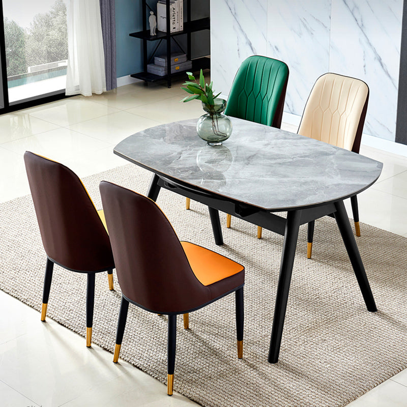 Moderner gesinterter Stein Esstisch 51.18 "runder Dropblatttisch mit schwarzem Rahmen