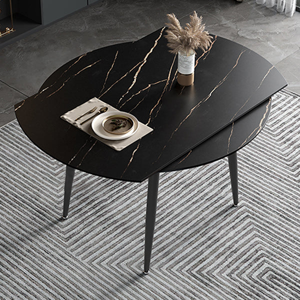 Modern Style Sintered Stone Dining Table 51.18'' Round Drop-Leaf Table with 4 Legs