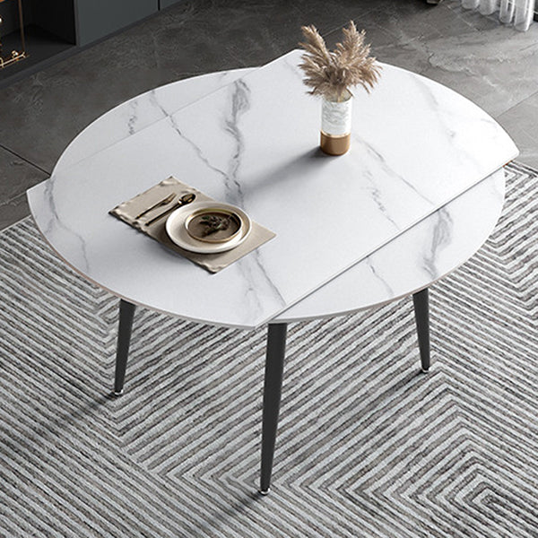 Modern Style Sintered Stone Dining Table 51.18'' Round Drop-Leaf Table with 4 Legs