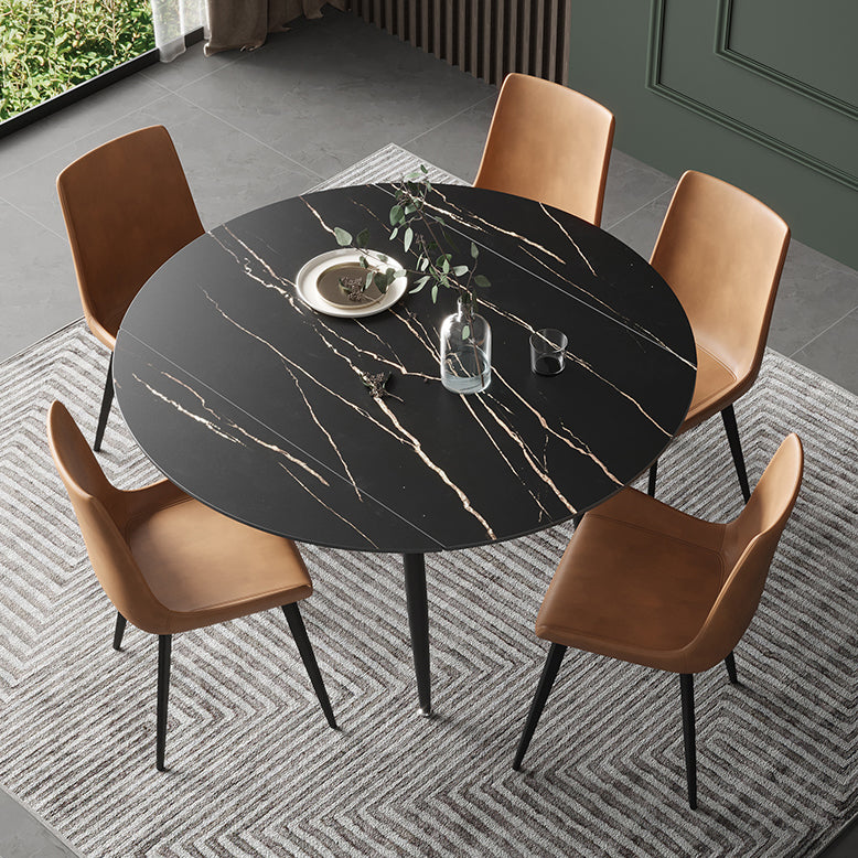 Modern Style Sintered Stone Dining Table 51.18'' Round Drop-Leaf Table with 4 Legs