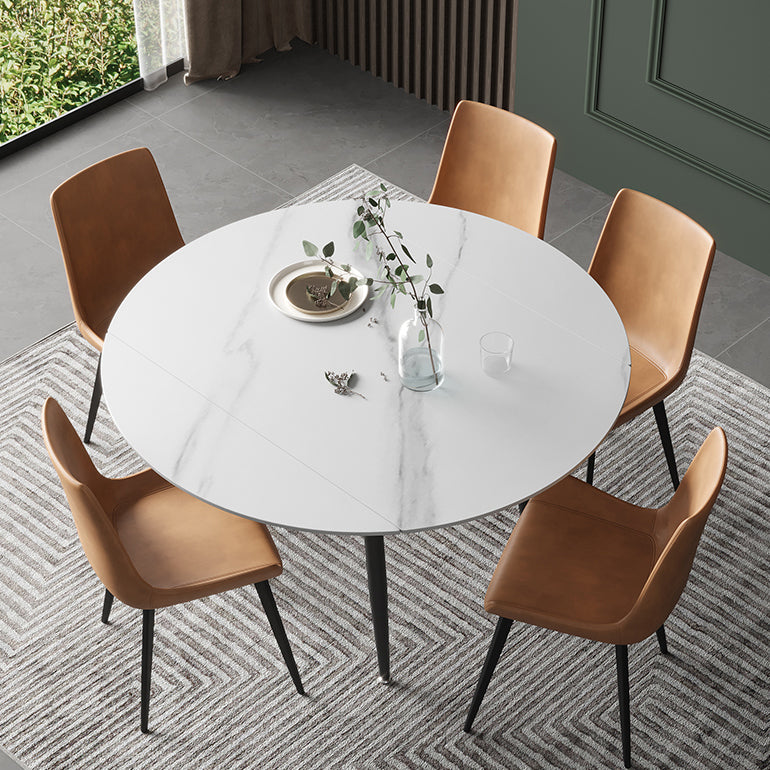 Modern Style Sintered Stone Dining Table 51.18'' Round Drop-Leaf Table with 4 Legs