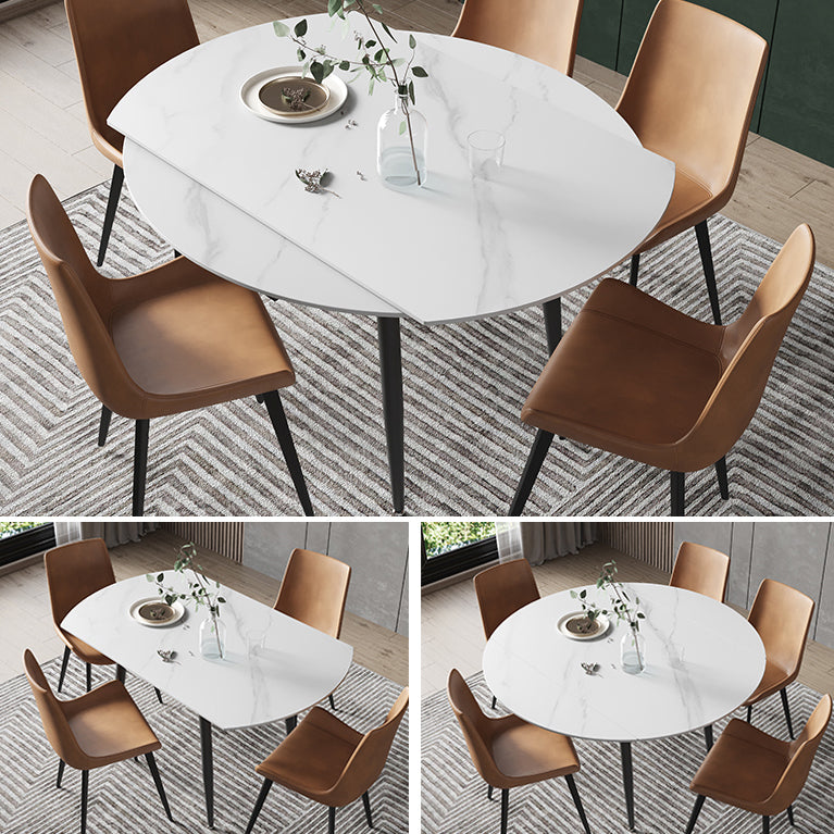 Modern Style Sintered Stone Dining Table 51.18'' Round Drop-Leaf Table with 4 Legs