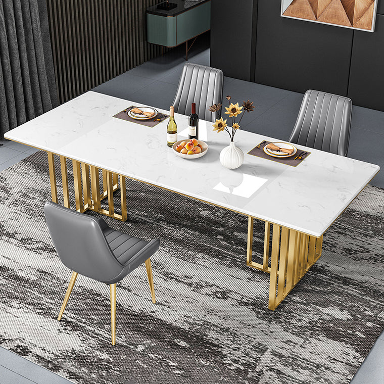 Metal Traditional Luxury Rectangle Table Sintered Stone Indoor Table for Kitchen and Dining Room