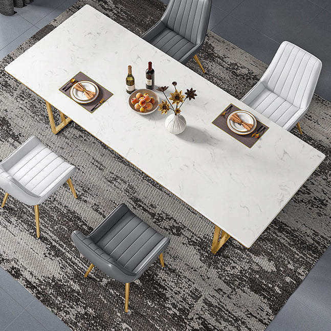 Metal Traditional Luxury Rectangle Table Sintered Stone Indoor Table for Kitchen and Dining Room