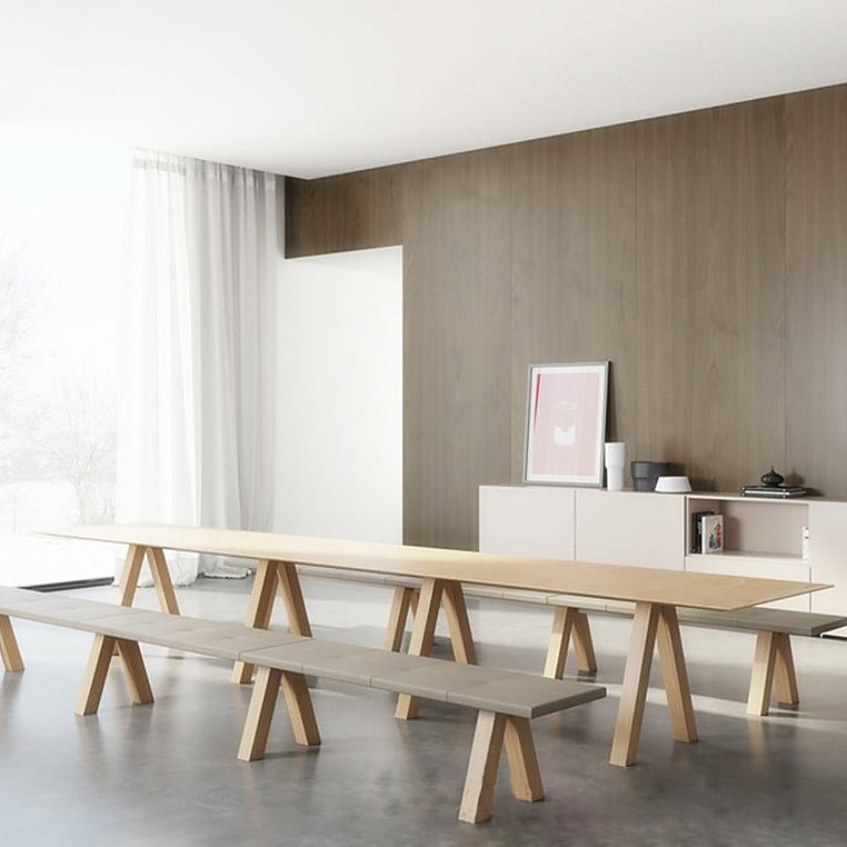 Rectangle Shape 4 Legs Minimalist Dining Table Wood Color Fixed Table of Solid Wood