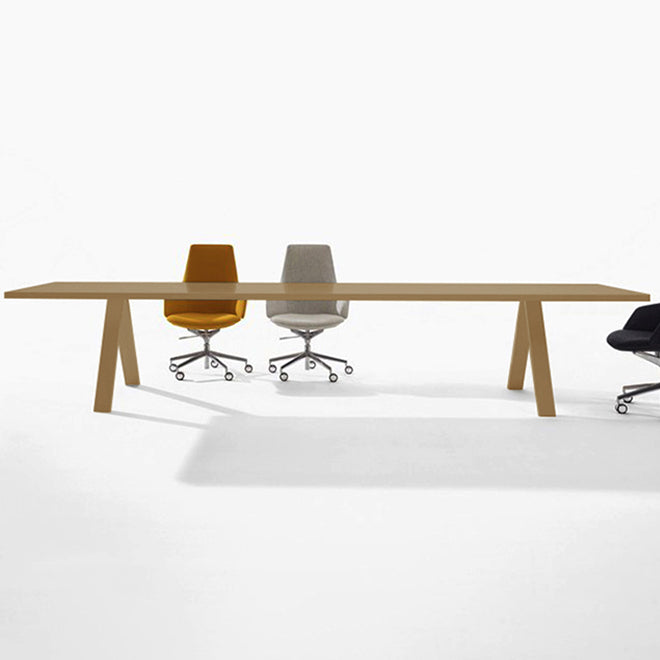 Rectangle Shape 4 Legs Minimalist Dining Table Wood Color Fixed Table of Solid Wood
