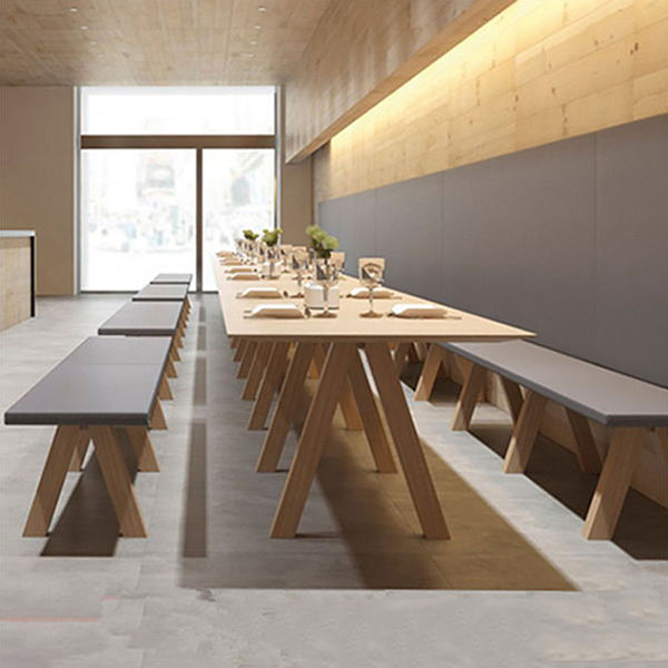 Rectangle Shape 4 Legs Minimalist Dining Table Wood Color Fixed Table of Solid Wood