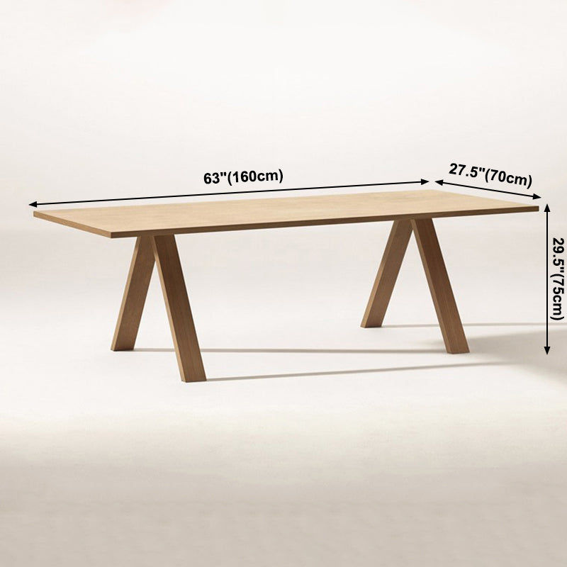 Rectangle Shape 4 Legs Minimalist Dining Table Wood Color Fixed Table of Solid Wood
