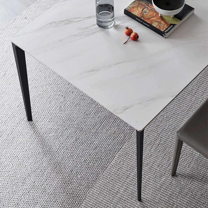 Eenvoudige keuken rechthoekige vorm eettafel gesinterde stenen top eettafel met 4 potenbasis