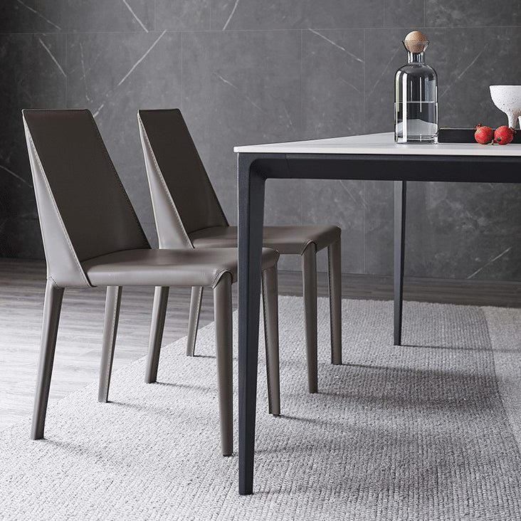 Eenvoudige keuken rechthoekige vorm eettafel gesinterde stenen top eettafel met 4 potenbasis