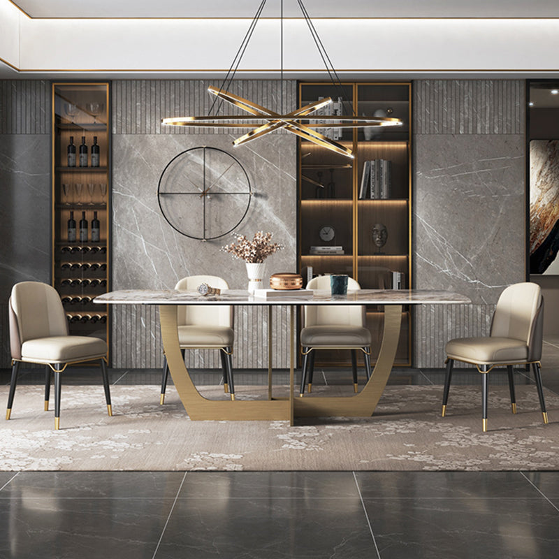 Metal Traditional Luxury Rectangle Table Sintered Stone Table for Dining Room and Kitchen