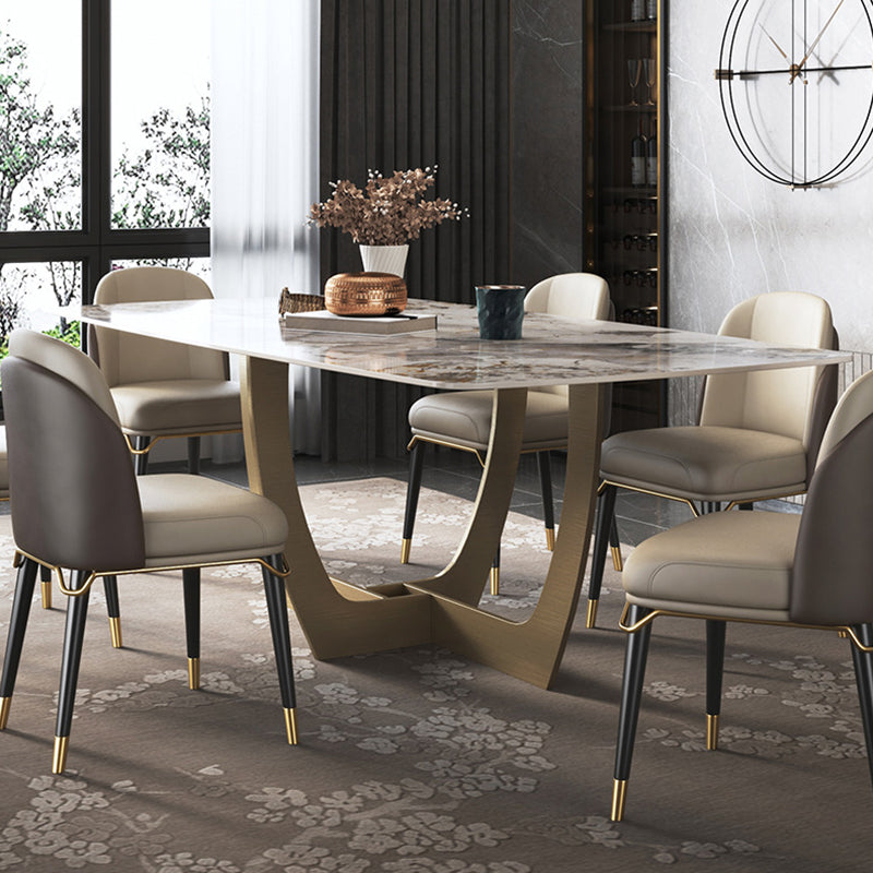 Metal Traditional Luxury Rectangle Table Sintered Stone Table for Dining Room and Kitchen