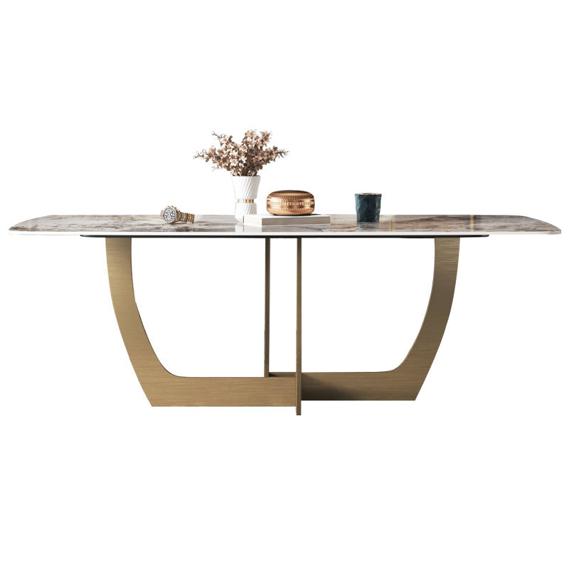 Metal Traditional Luxury Rectangle Table Sintered Stone Table for Dining Room and Kitchen
