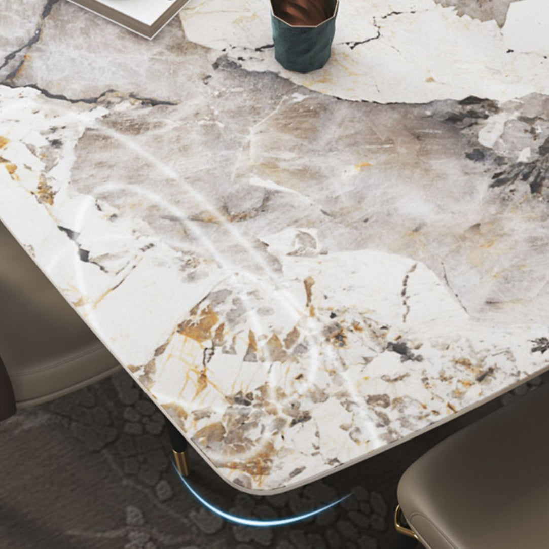 Metal Traditional Luxury Rectangle Table Sintered Stone Table for Dining Room and Kitchen