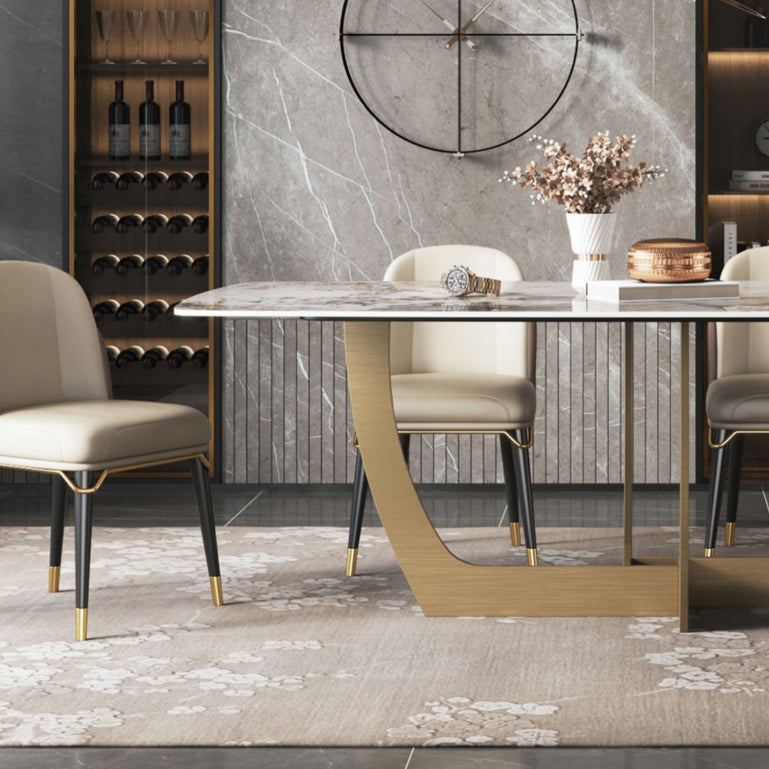 Metal Traditional Luxury Rectangle Table Sintered Stone Table for Dining Room and Kitchen