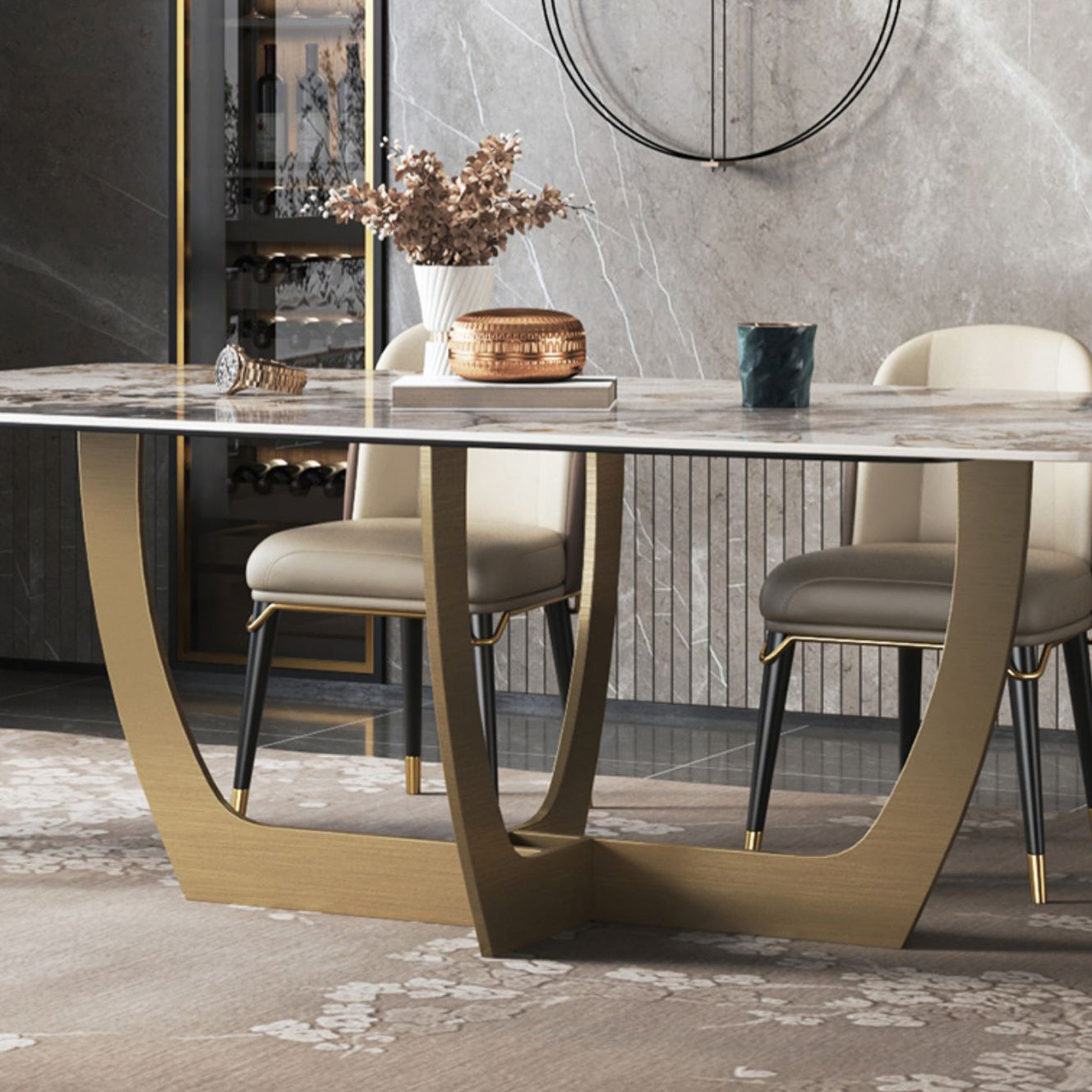 Metal Traditional Luxury Rectangle Table Sintered Stone Table for Dining Room and Kitchen