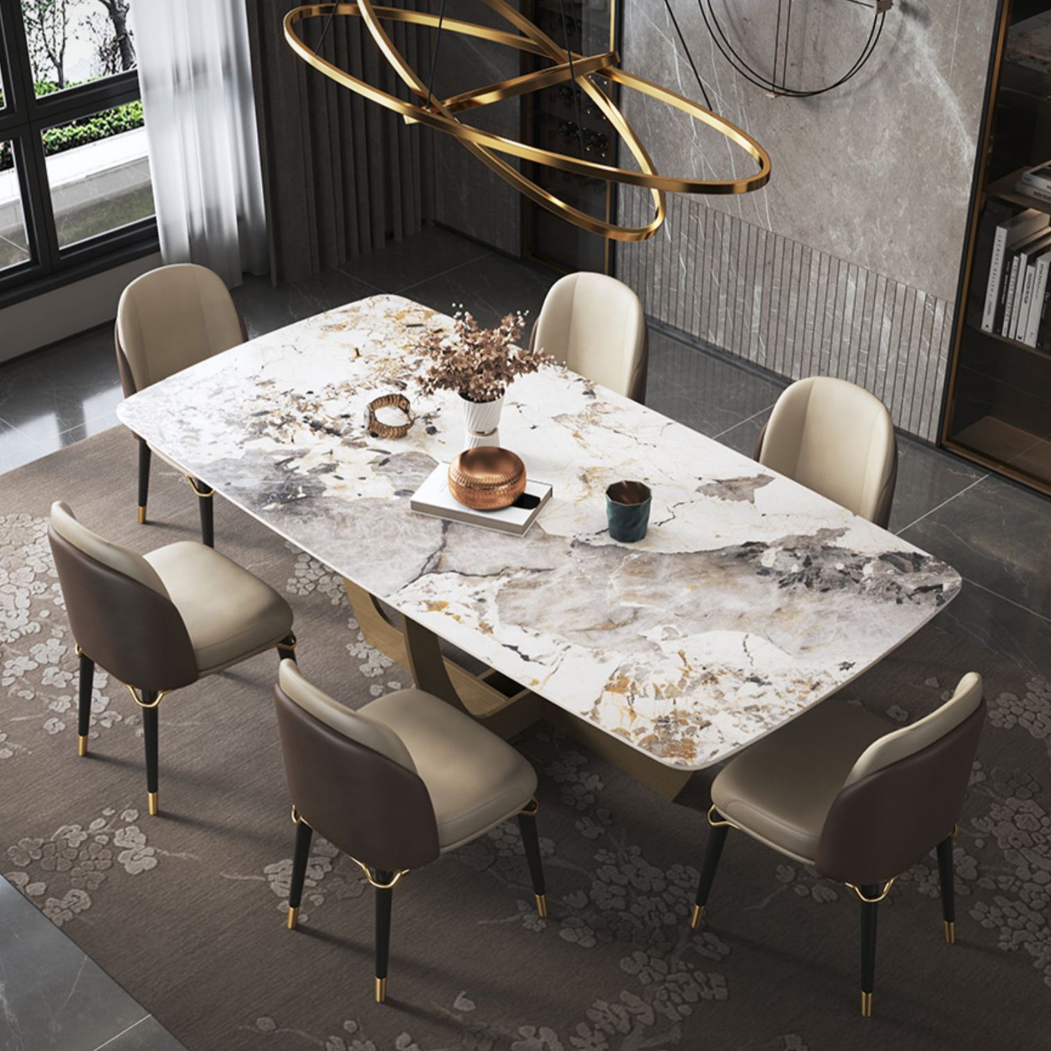 Metal Traditional Luxury Rectangle Table Sintered Stone Table for Dining Room and Kitchen