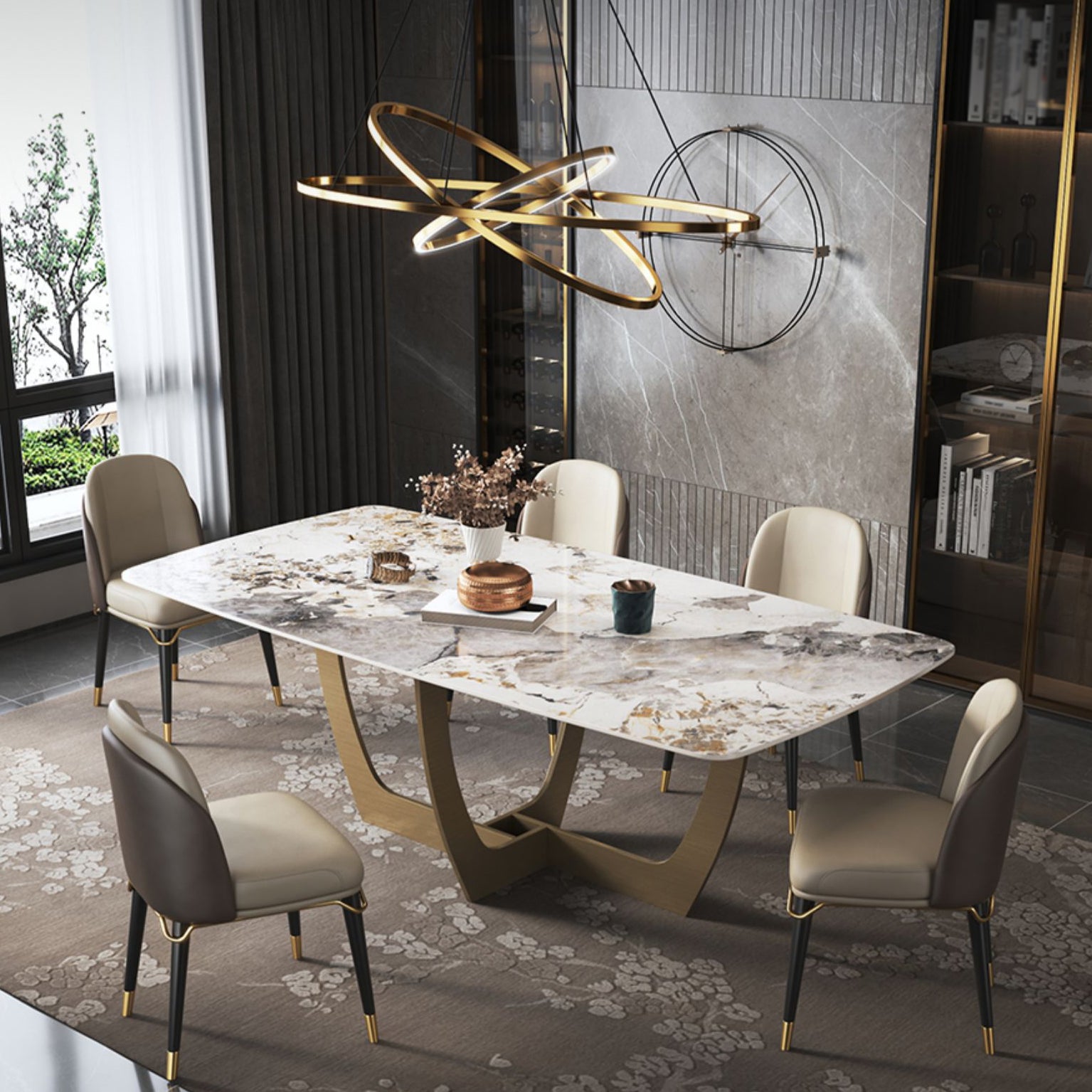 Metal Traditional Luxury Rectangle Table Sintered Stone Table for Dining Room and Kitchen
