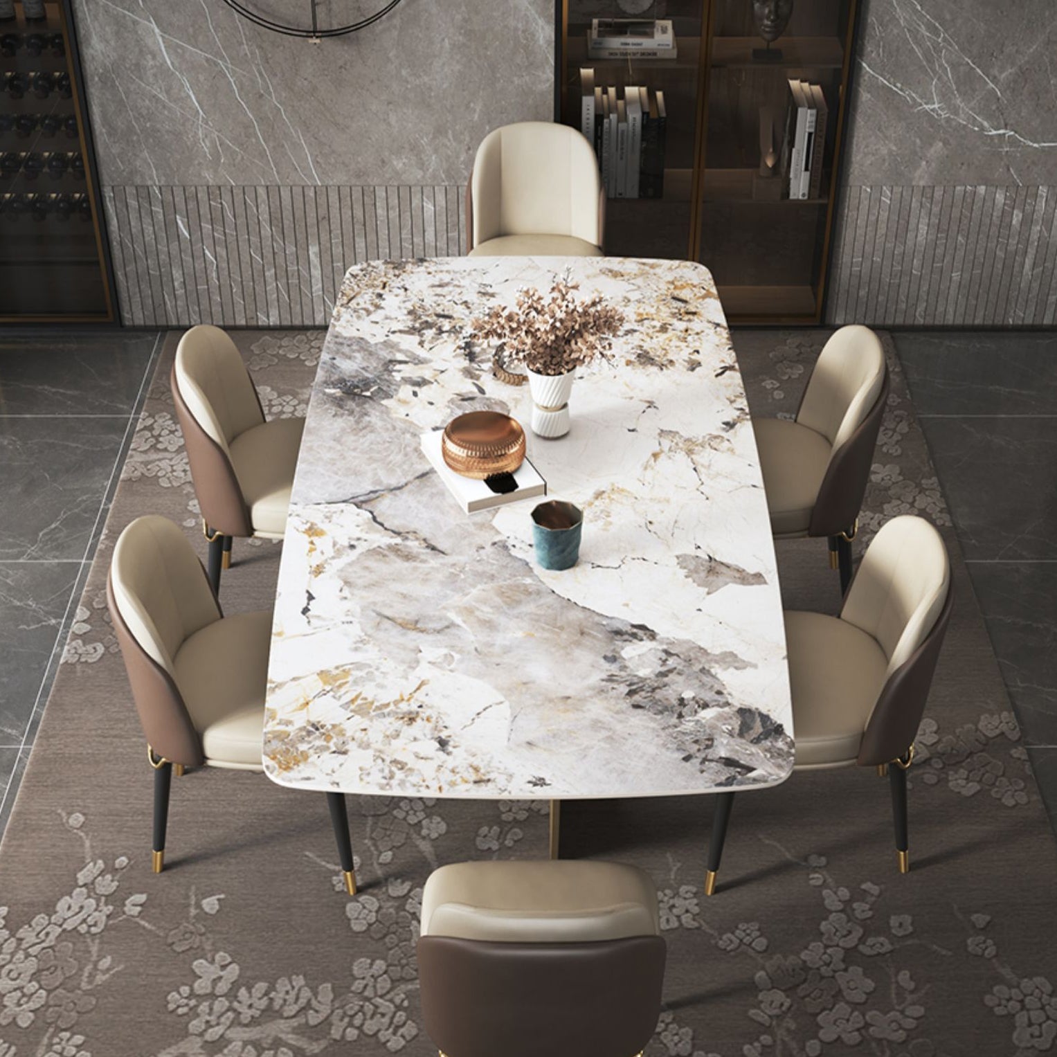 Metal Traditional Luxury Rectangle Table Sintered Stone Table for Dining Room and Kitchen