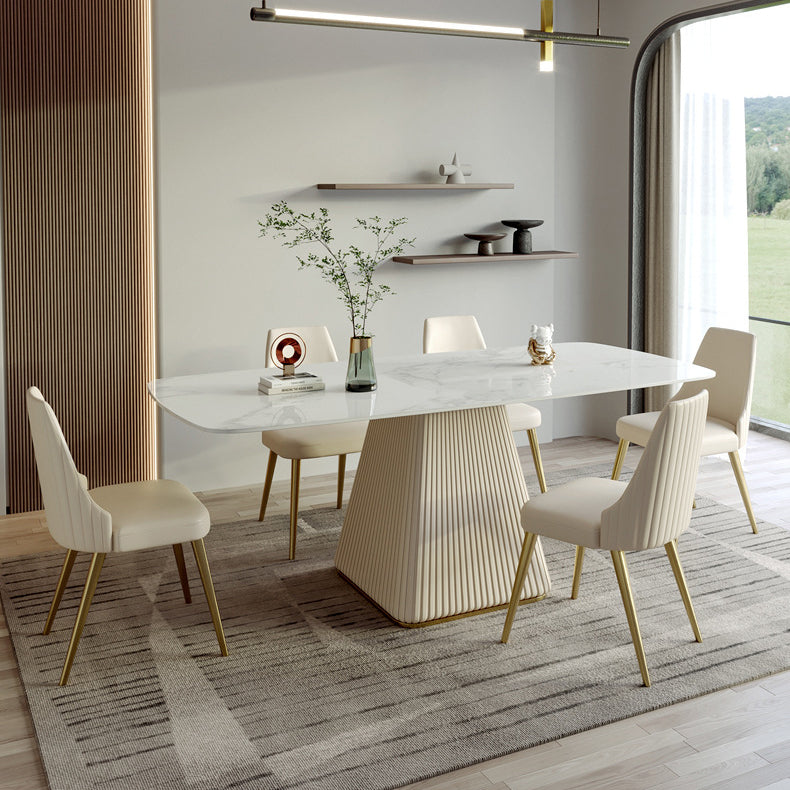 Metal Traditional Luxury Rectangular Dining Table Sintered Stone Table with Pedestal Base